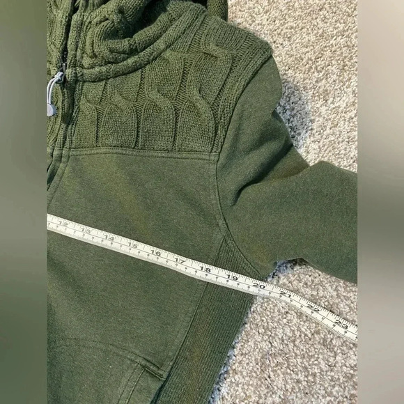 Lululemon Fireside Scuba Hoodie Jacket Cable Knit Detail - Size 10 in Olive - Picture 9 of 9